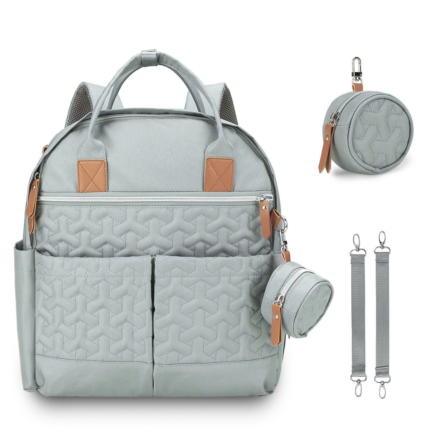 Quilted Multi-Functional Diaper Backpack with Pacifier Case
