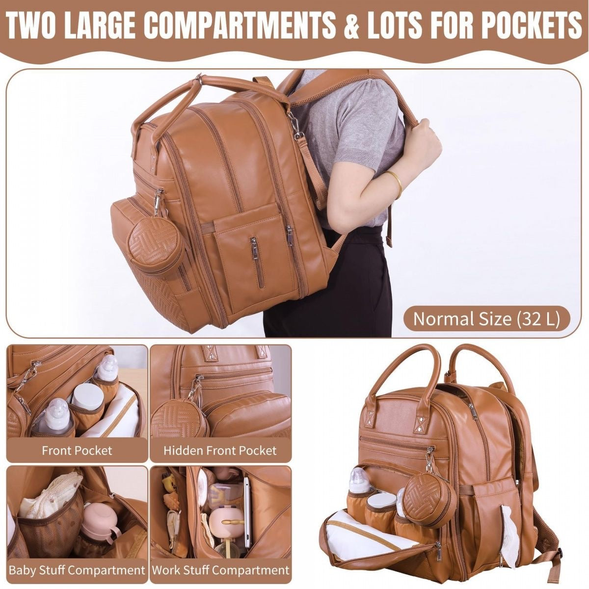 Quilted Multi-Functional Diaper Backpack with Pacifier Case