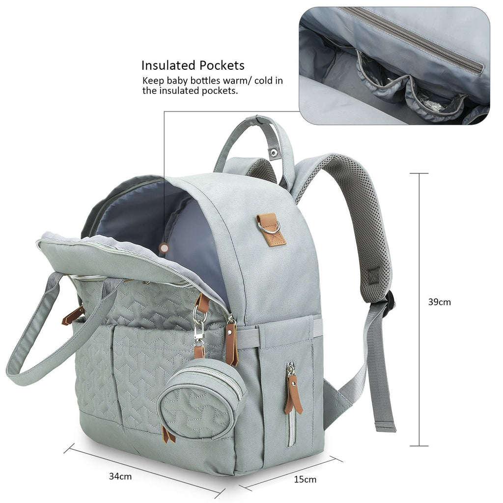 Quilted Multi-Functional Diaper Backpack with Pacifier Case