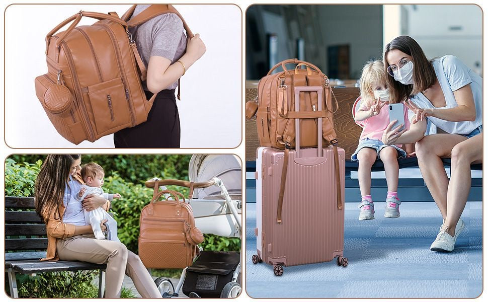 Quilted Multi-Functional Diaper Backpack with Pacifier Case