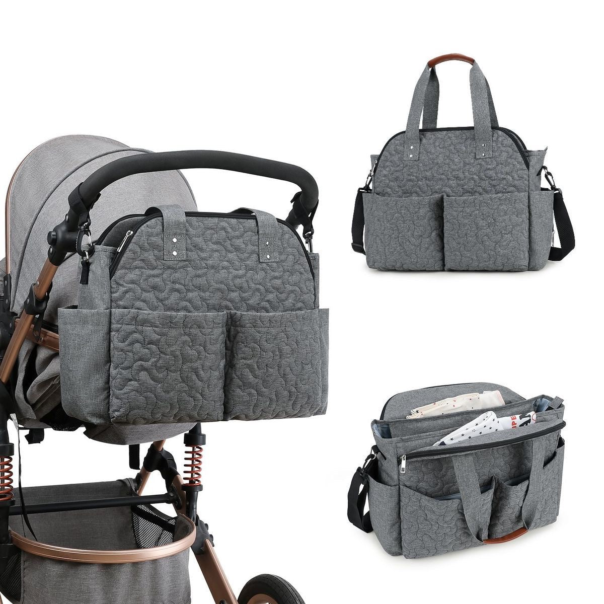 Multifunctional Quilted Diaper Tote & Crossbody Bag