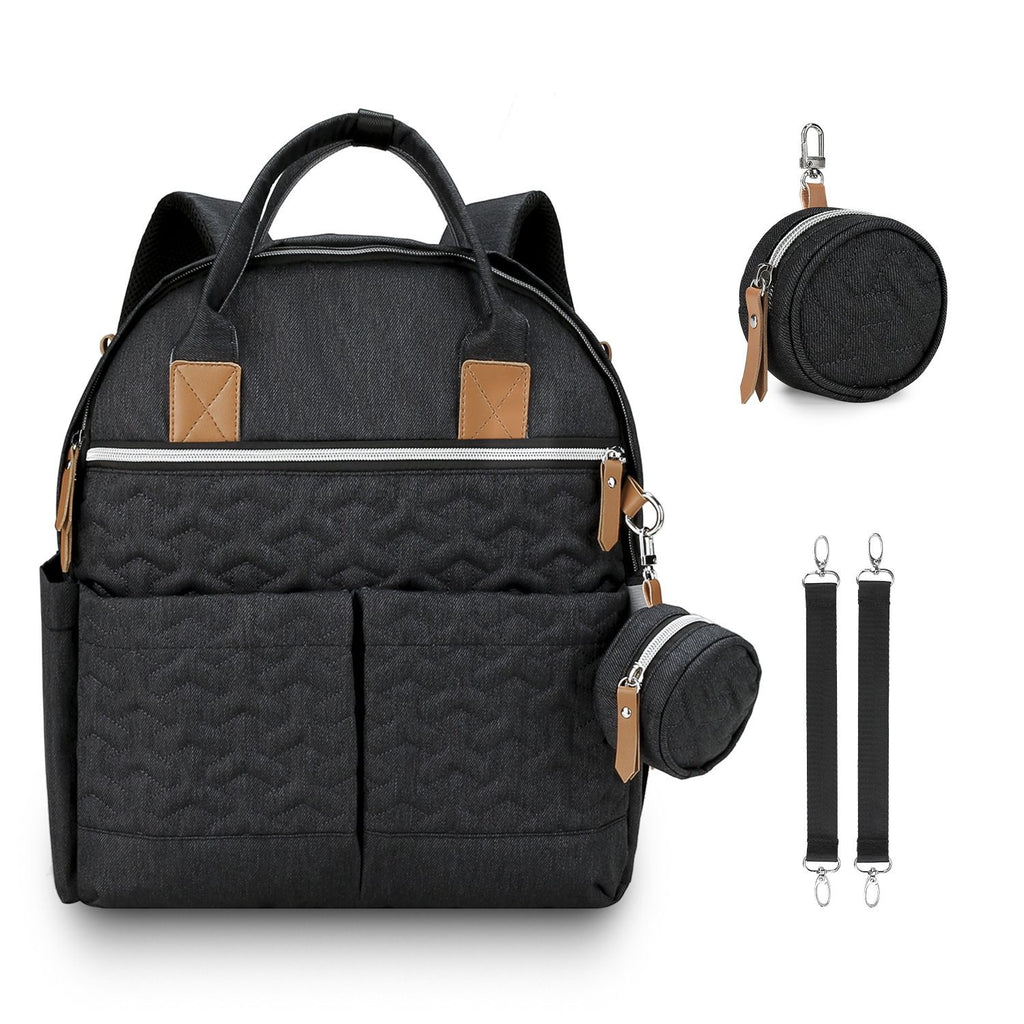 Quilted Multi-Functional Diaper Backpack with Pacifier Case