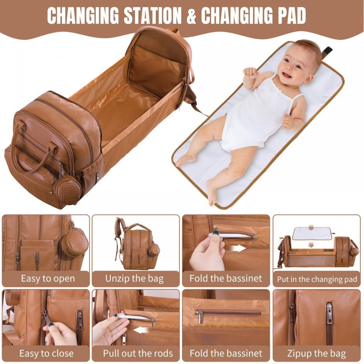 Quilted Multi-Functional Diaper Backpack with Pacifier Case