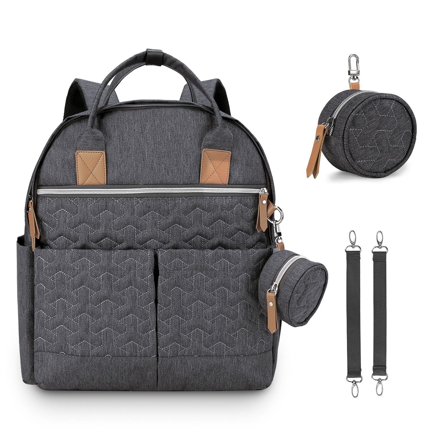 Quilted Multi-Functional Diaper Backpack with Pacifier Case